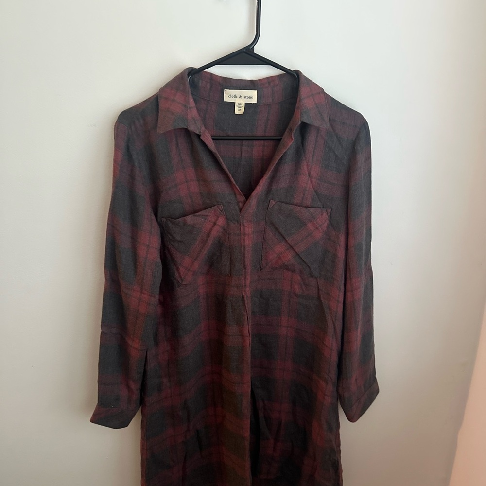 Cloth & Stone Plaid Long Sleeve Dress - Red and Black